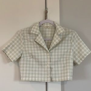 Brandy Melville White & Sage Green Plaid Top